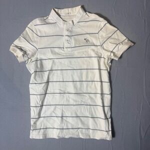 Abercrombie & Fitch Mens Muscle Fit Striped Henley Polo Shirt White Grey Large